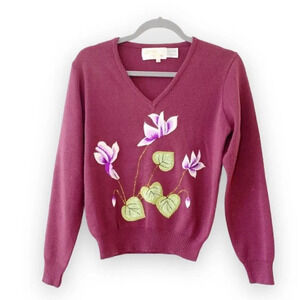 Vintage Lilly of California‎ Purple Sweater Orchids Size Small Pinup Girl Cali S